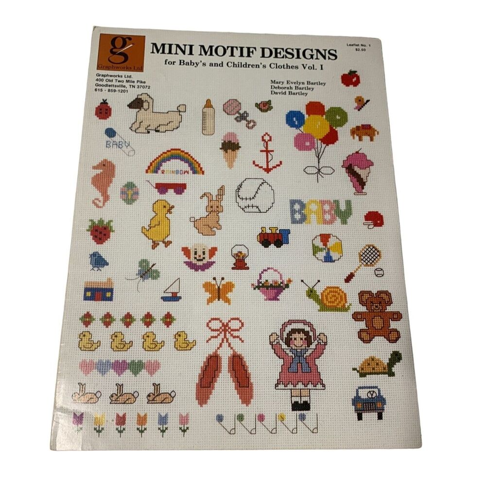 vintage 1981 craft book Mini Motif Designs Graphworks cross stitch patterns